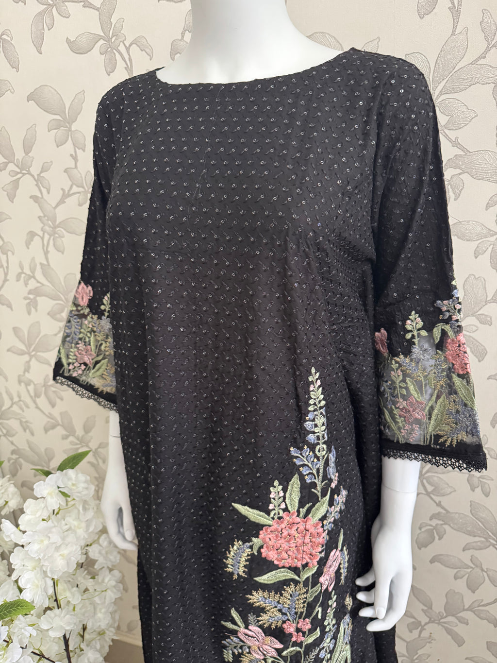 M Prints inspired Embroidered 3-Piece Suit | Pakistani Designer Dress
