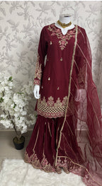 HIRA- 3 pieces Embroidered Gharara Suit