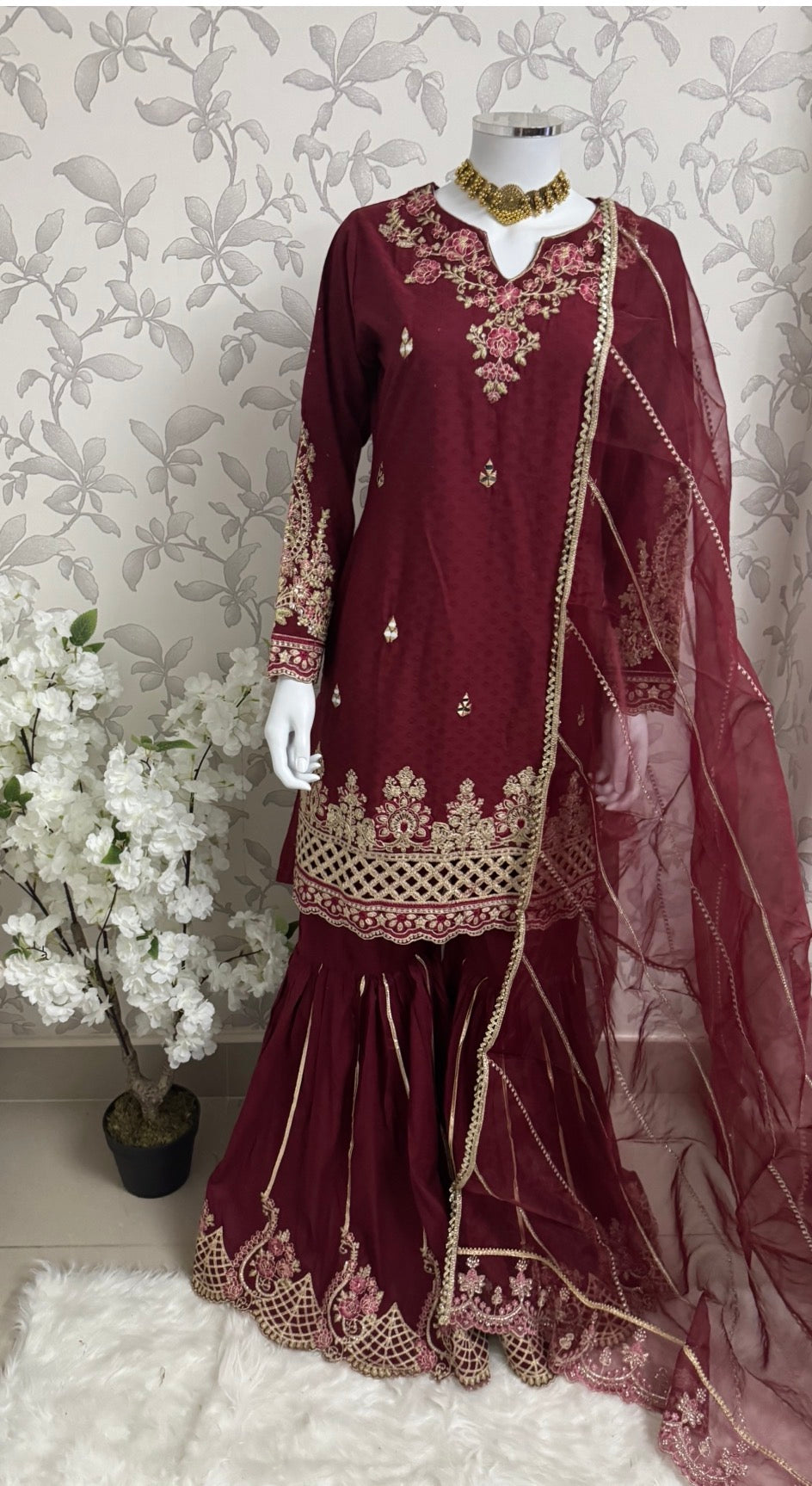 HIRA- 3 pieces Embroidered Gharara Suit
