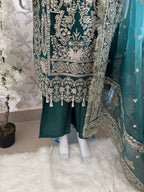 AFROZ Emerald- 3 piece Embroidered soft Organza Suit
