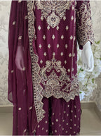 SAFFA- 3 piece Embroidered Chiffon Gharara Suit
