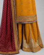 CHAAND RAAT- 3 piece Embroidered Raw Silk sharara Suit