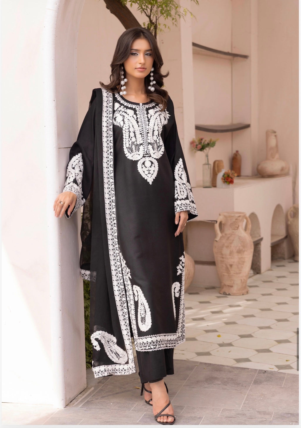 ALMILA- 3 pieces Embroidered Dhanak Suit