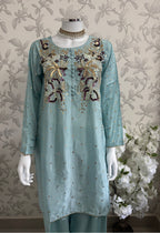 SILKY CHARM- 3 piece sequins Embroidered Silk Suit