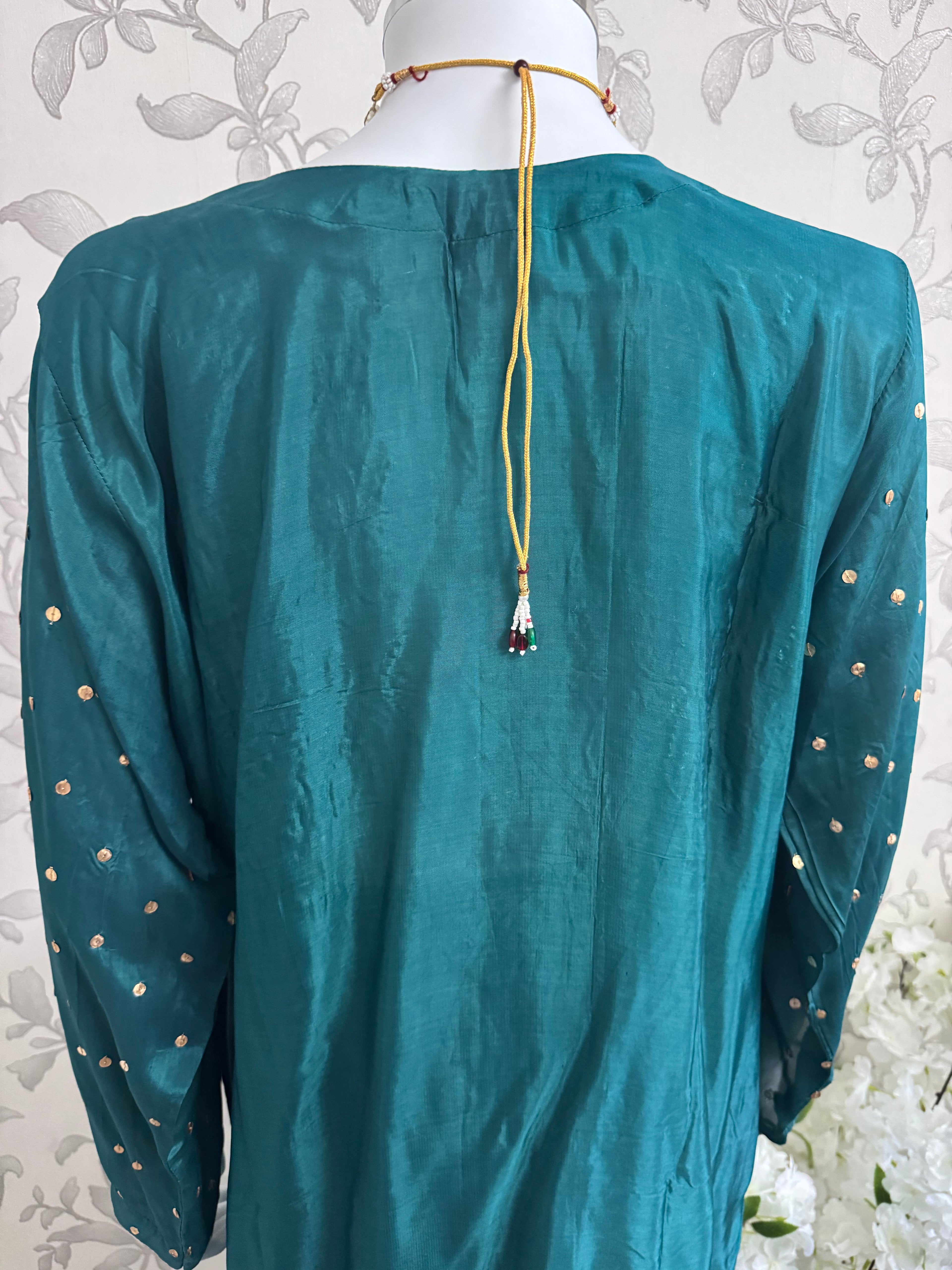 SILKY CHARM- 3 piece sequins Embroidered Silk Suit