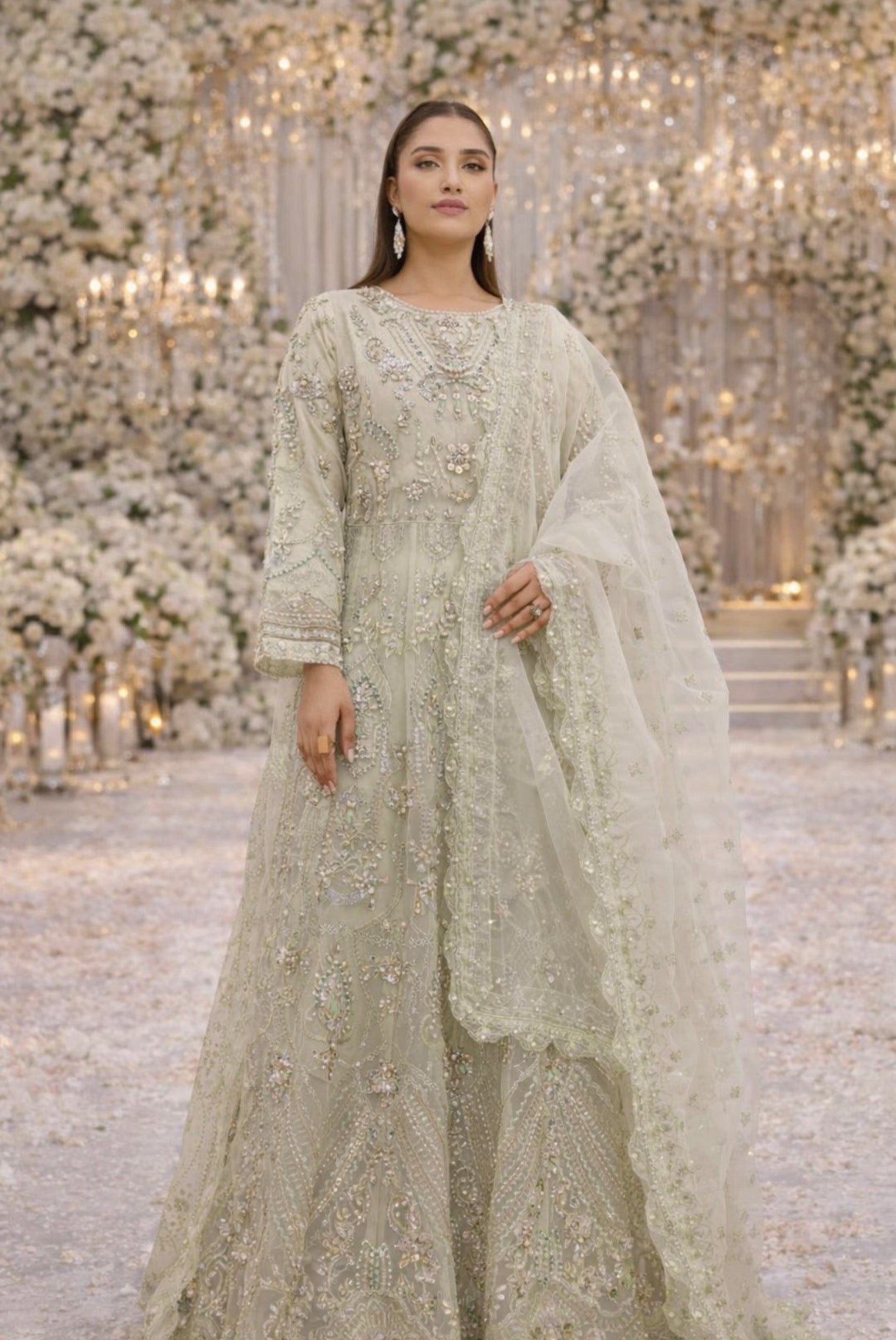 VANA- 3 piece jewellery stones Embroidered soft Organza Maxi