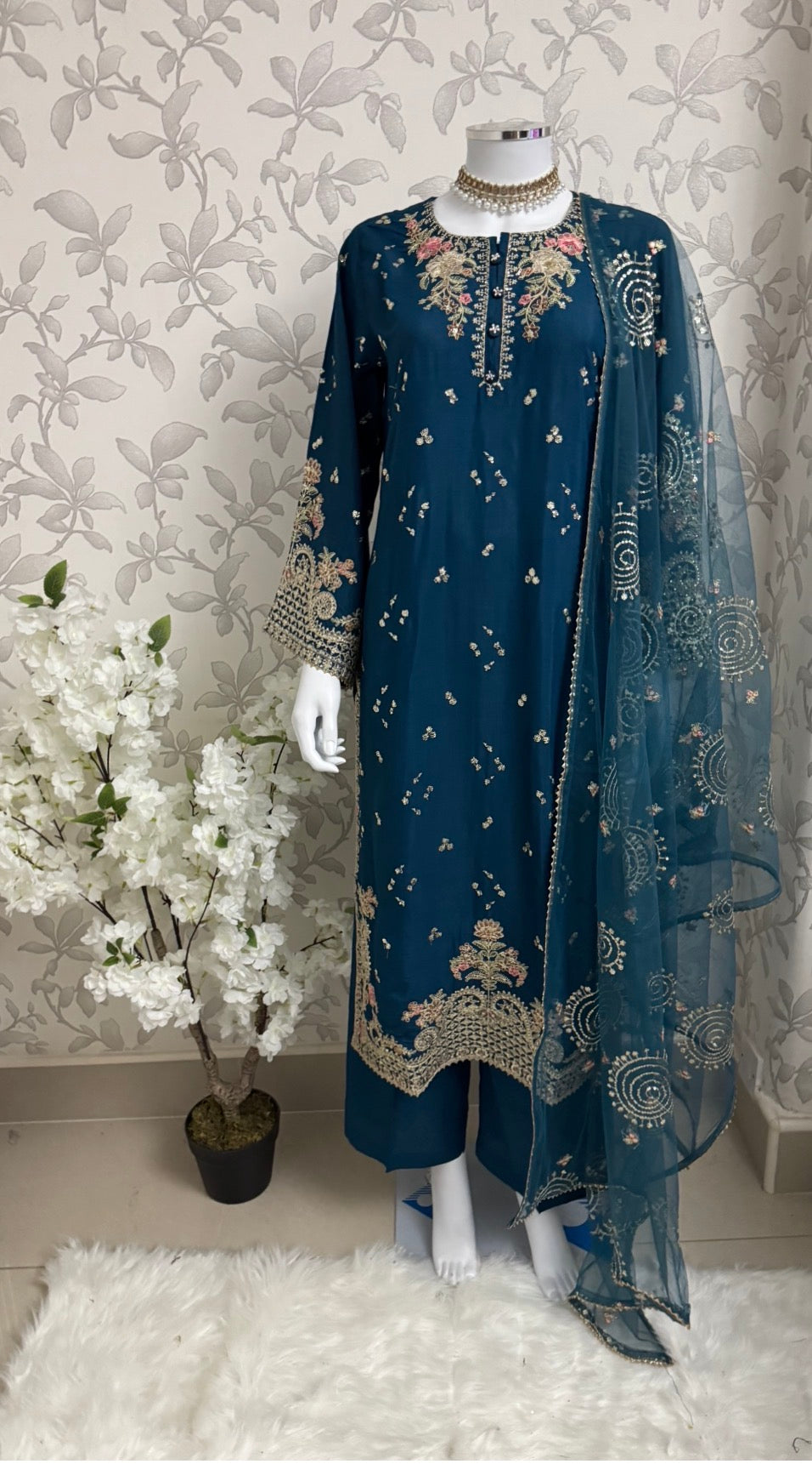 ETHNIC LUX- 3 Piece  embroidered viscose Suit