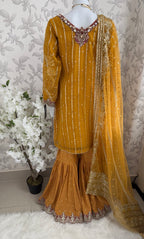 IMROZIAA- 3 piece Embroidered chiffon Gharara Suit