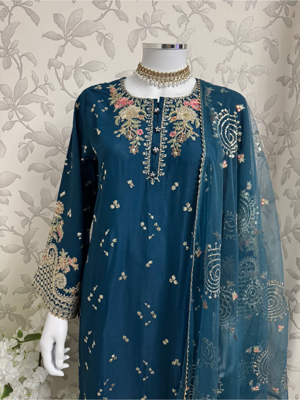 ETHNIC LUX- 3 Piece  embroidered viscose Suit