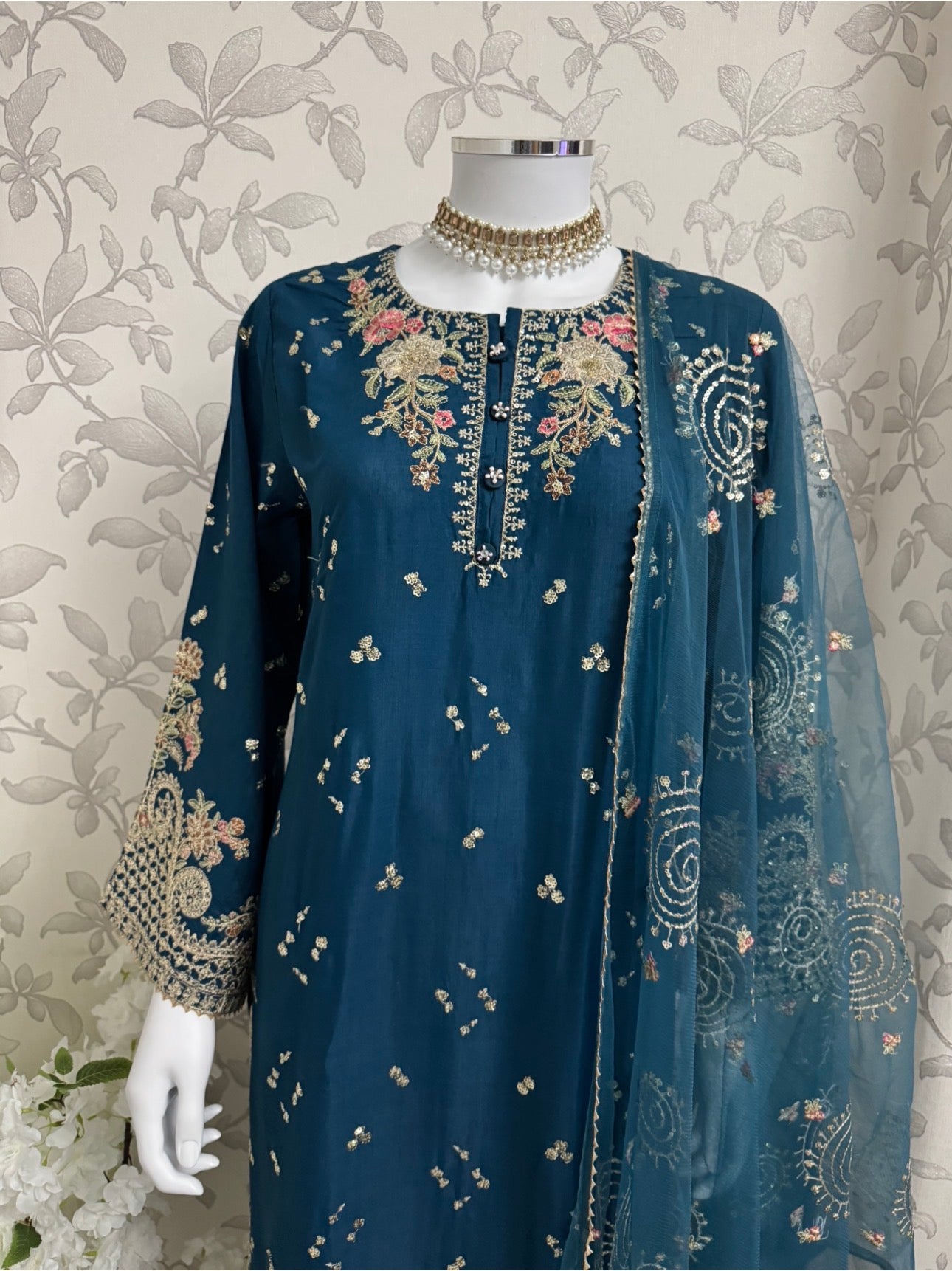 ETHNIC LUX- 3 Piece  embroidered viscose Suit