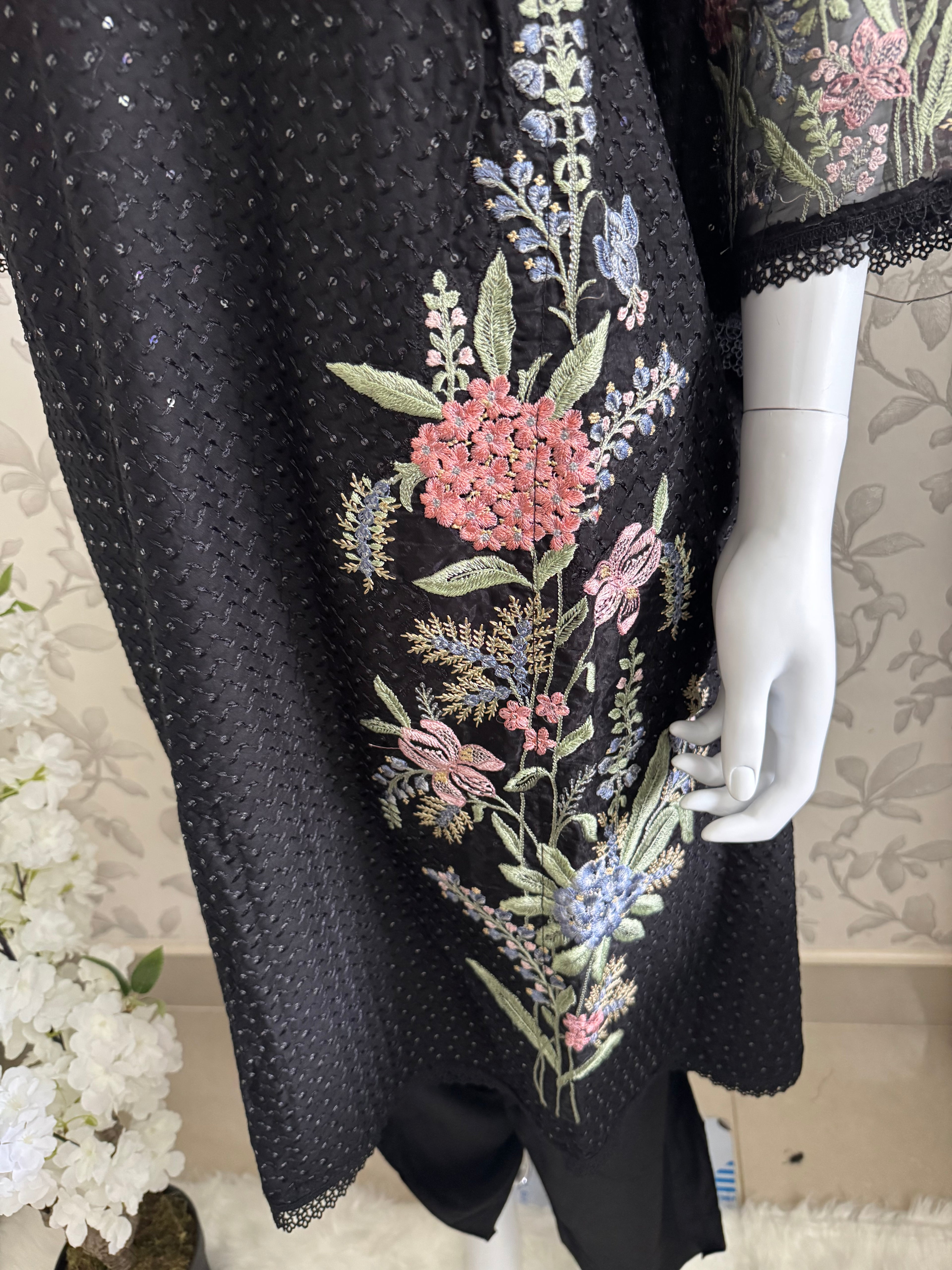 M Prints inspired Embroidered 3-Piece Suit | Pakistani Designer Dress