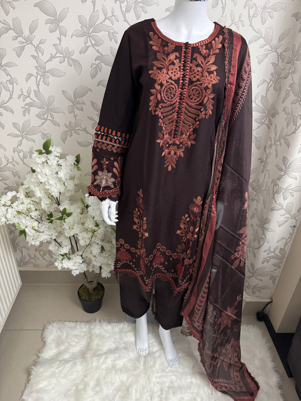 M Prints 4A inspired Embroidered 3-Piece Suit | Pakistani Designer Dress