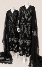 Midnight Noir- 3 piece Luxury Embroidered Chiffon Suit