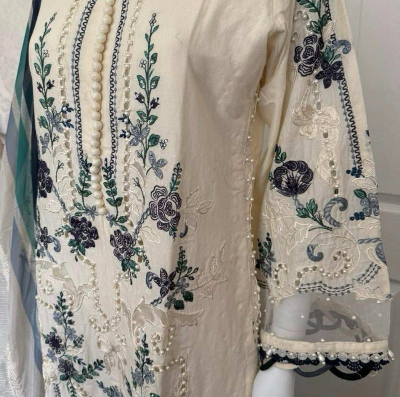 Azure Bloom- 3 piece Luxury Embroidered Suit