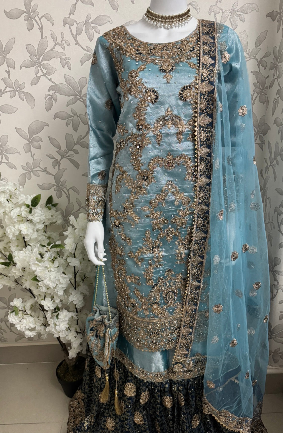 AMAIRA-3 pieces heavy Embroidered Masoori Gharara Suit