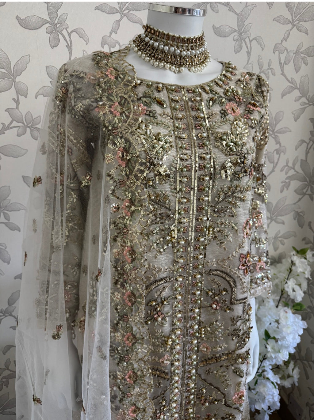 PEARLS -Pearl Champagne Hand-Embellished Luxury 3 pcs Suit