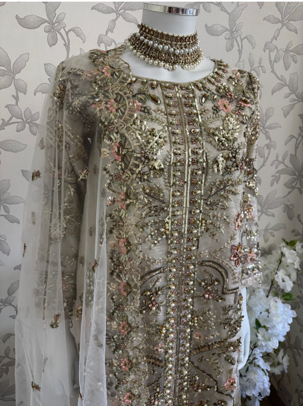 PEARLS -Pearl Champagne Hand-Embellished Luxury 3 pcs Suit