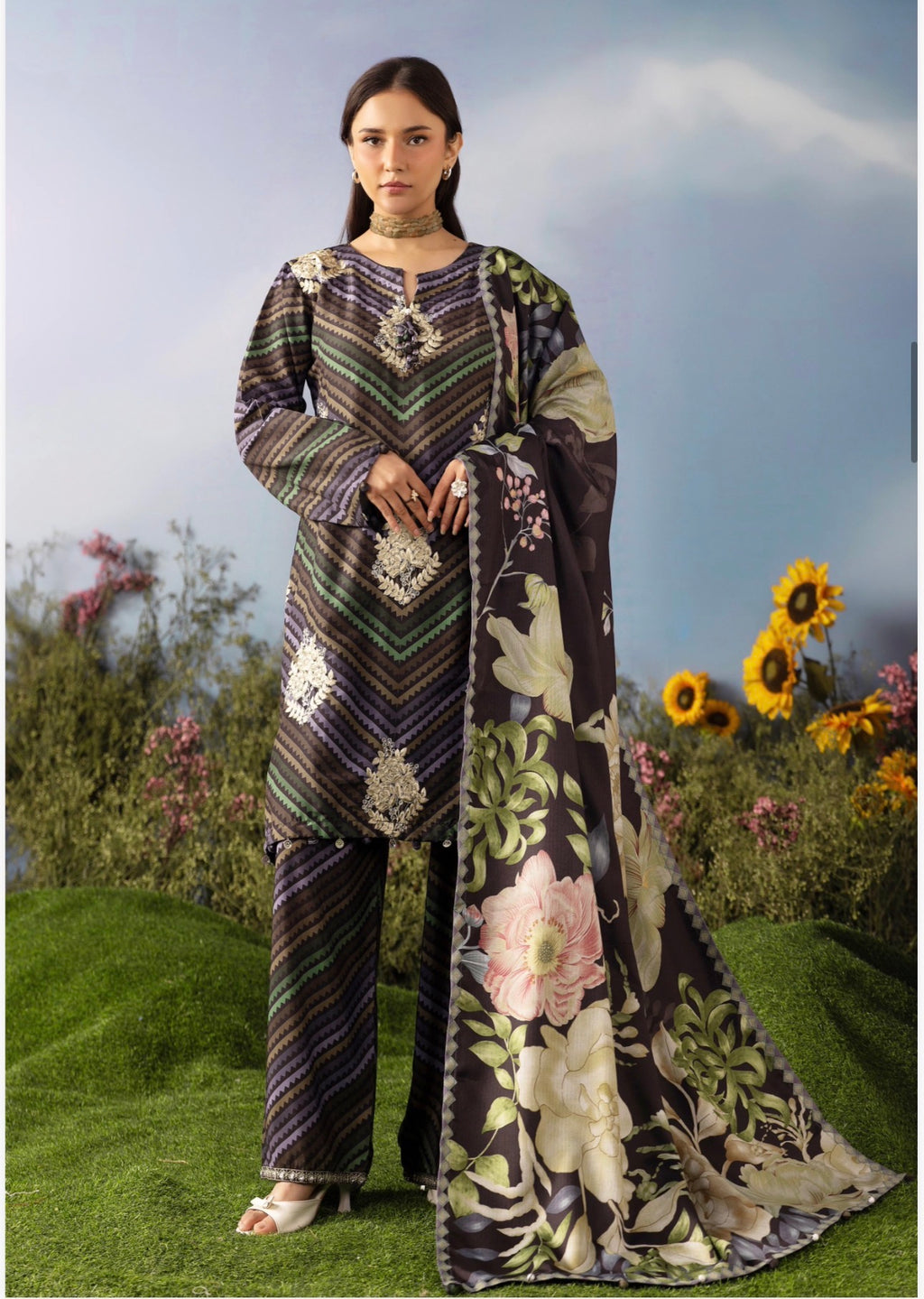 M PRINTS by simrans-3 Piece Embroidered Suit