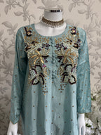 SILKY CHARM- 3 piece sequins Embroidered Silk Suit