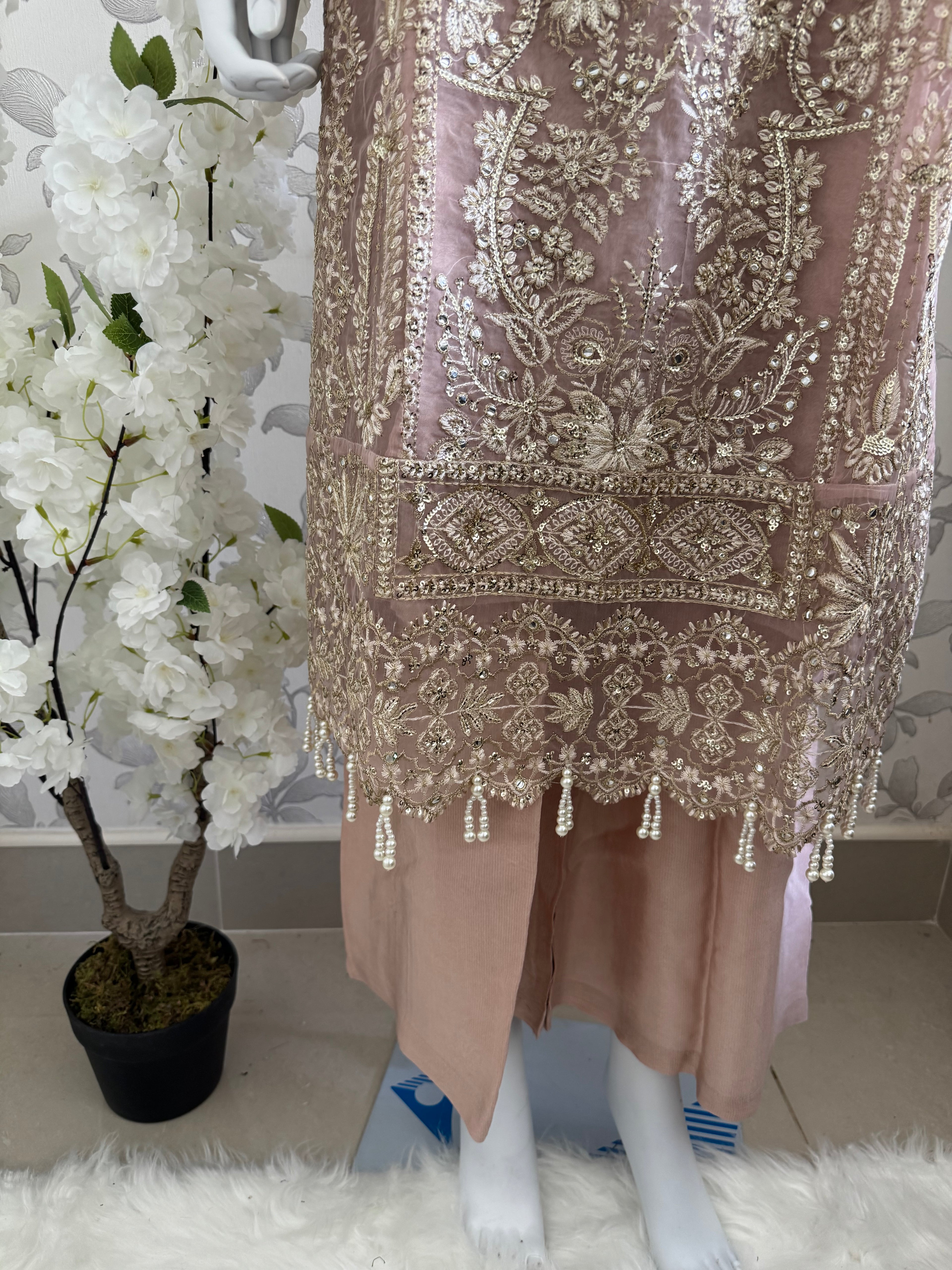 AFROZ Blush Pink- 3 piece Embroidered soft Organza suit