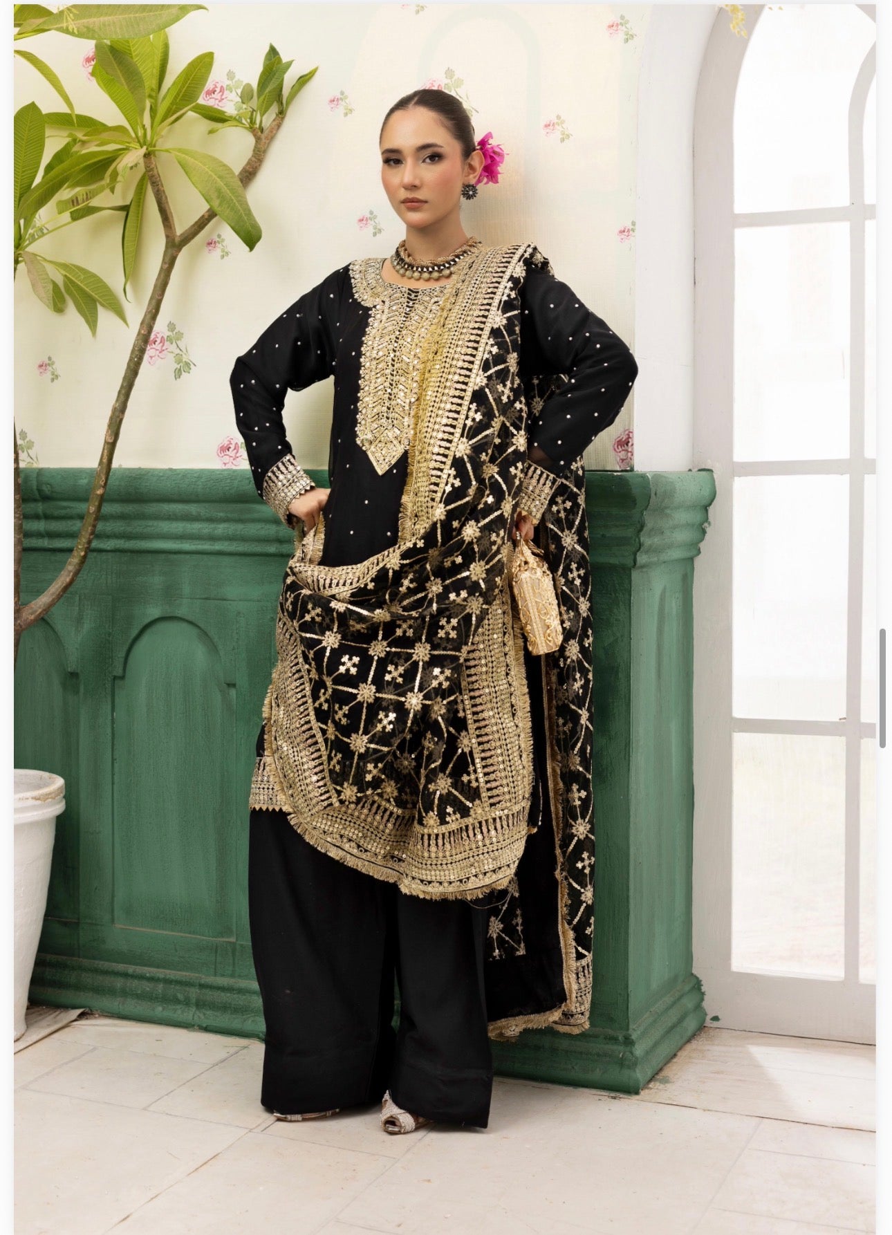 HAYA- 3 pcs embroidered chiffon suit with heavy embroidered organza duppatta