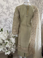 AFROZ Sage green-3 piece Embroidered soft Organza Suit