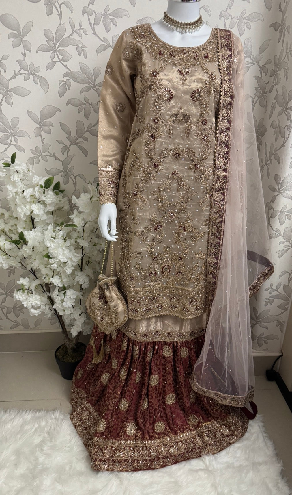AMAIRA-3 pieces heavy Embroidered Masoori Gharara Suit