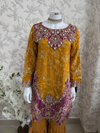 IMROZIAA- 3 piece Embroidered chiffon Gharara Suit