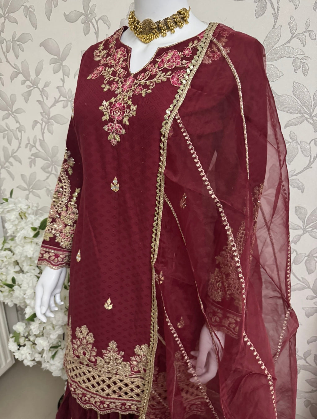 HIRA- 3 pieces Embroidered Gharara Suit