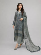 Sage Elegance- 3 piece Luxury Embroidered khaadi Net Suit
