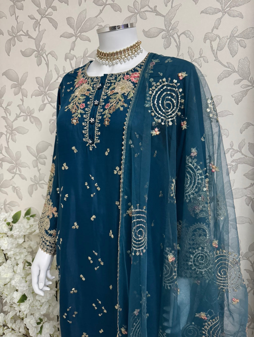 ETHNIC LUX- 3 Piece  embroidered viscose Suit