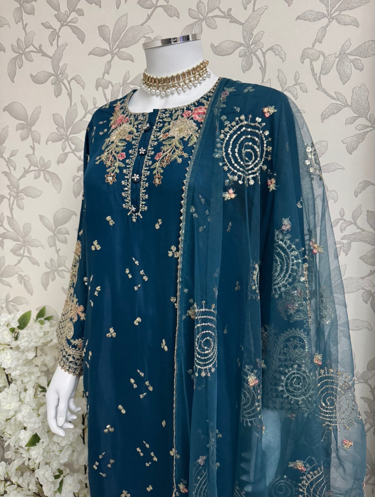 ETHNIC LUX- 3 Piece  embroidered viscose Suit