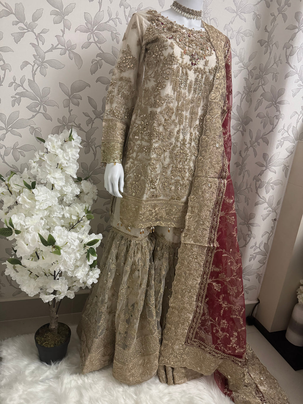 DULHAN - 3 pieces heavy Embroidered Net Pakistani wedding Gharara Suit