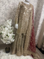 DULHAN - 3 pieces heavy Embroidered Net Pakistani wedding Gharara Suit