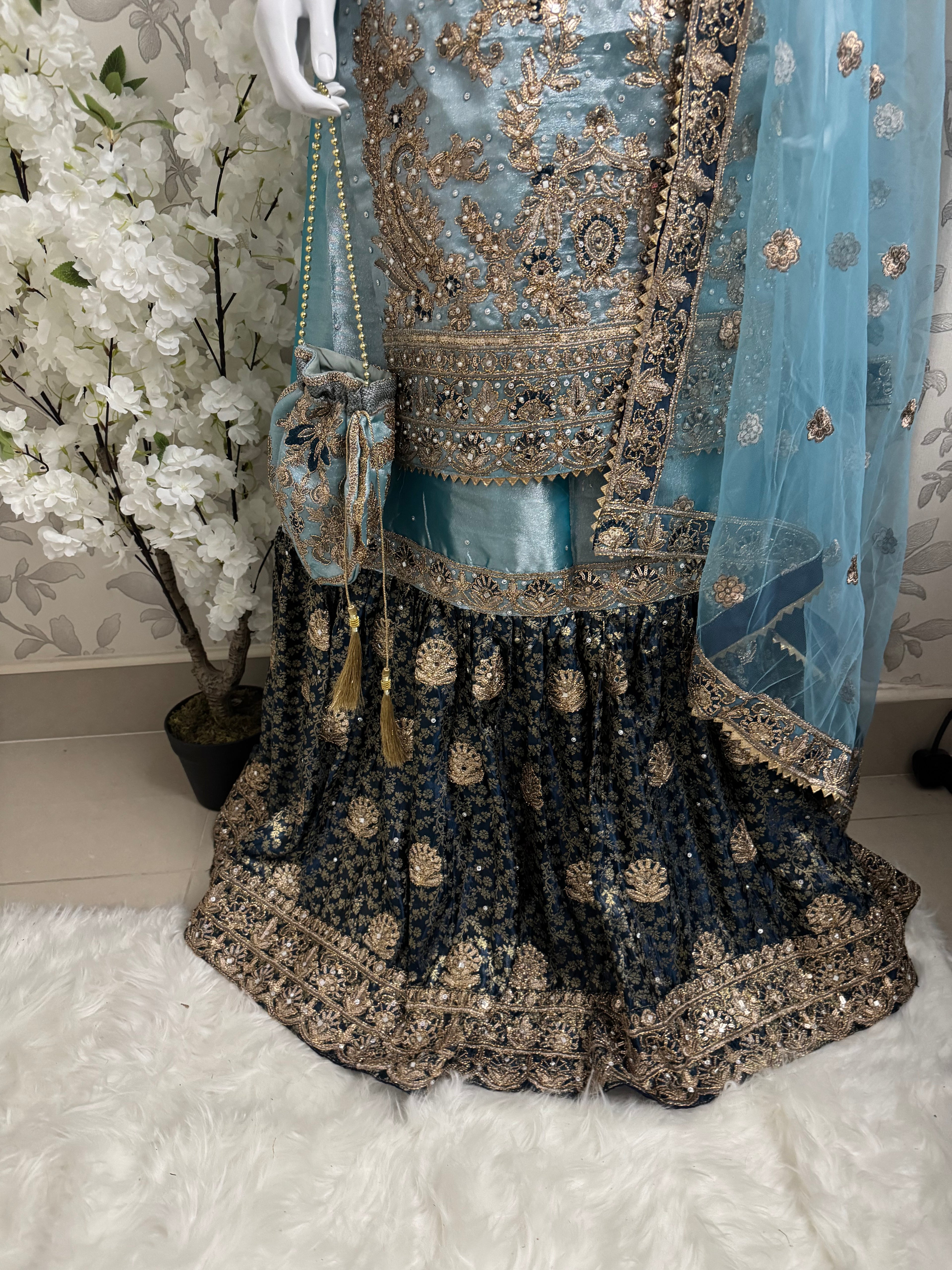 AMAIRA-3 pieces heavy Embroidered Masoori Gharara Suit