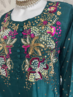 SILKY CHARM- 3 piece sequins Embroidered Silk Suit