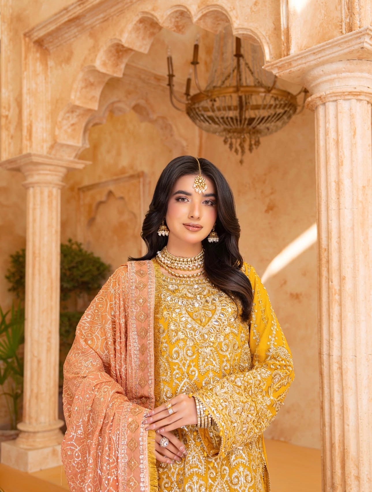 SHAMA-3 pieces heavy embroidered chiffon dress