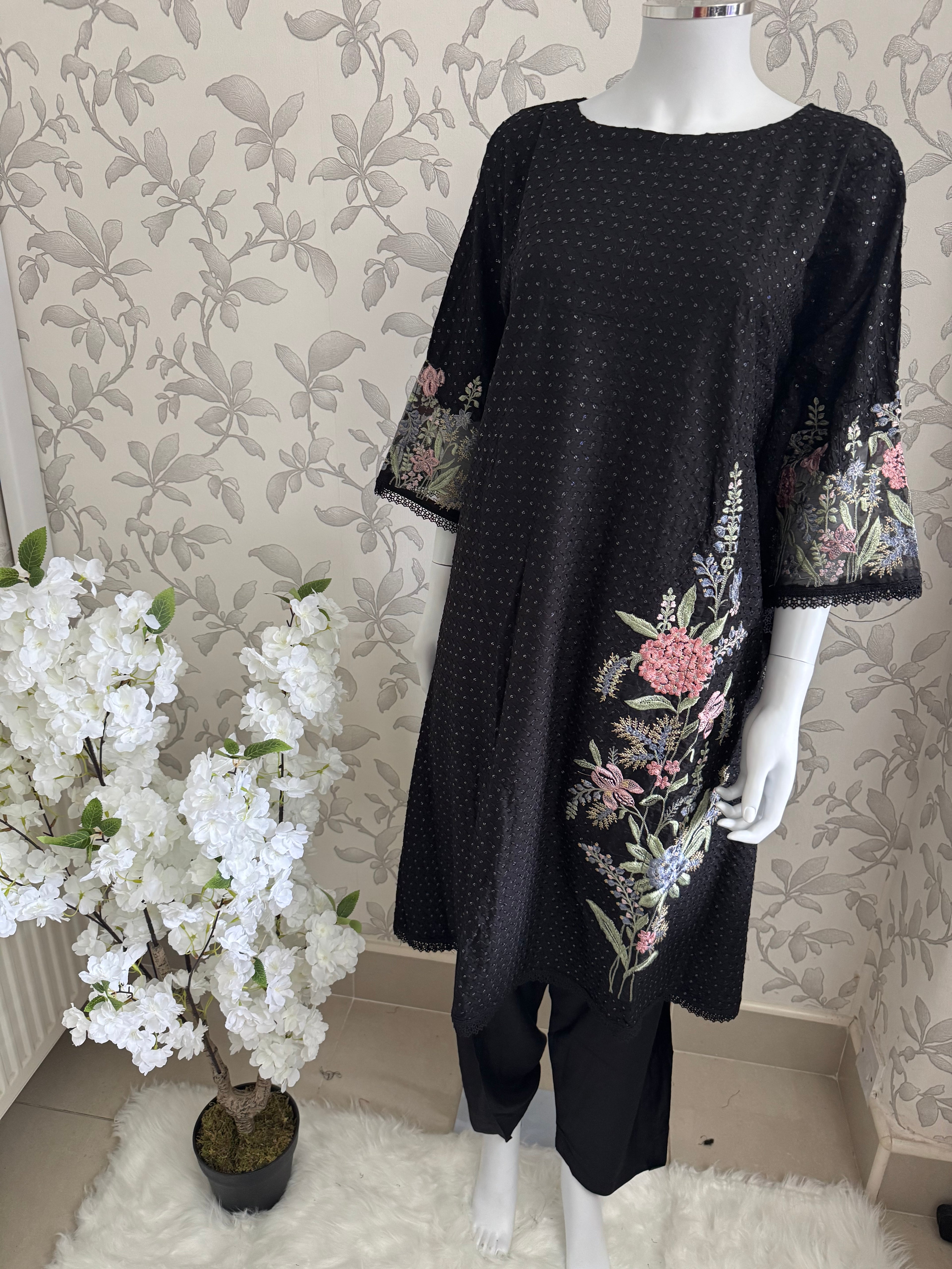 M Prints inspired Embroidered 3-Piece Suit | Pakistani Designer Dress