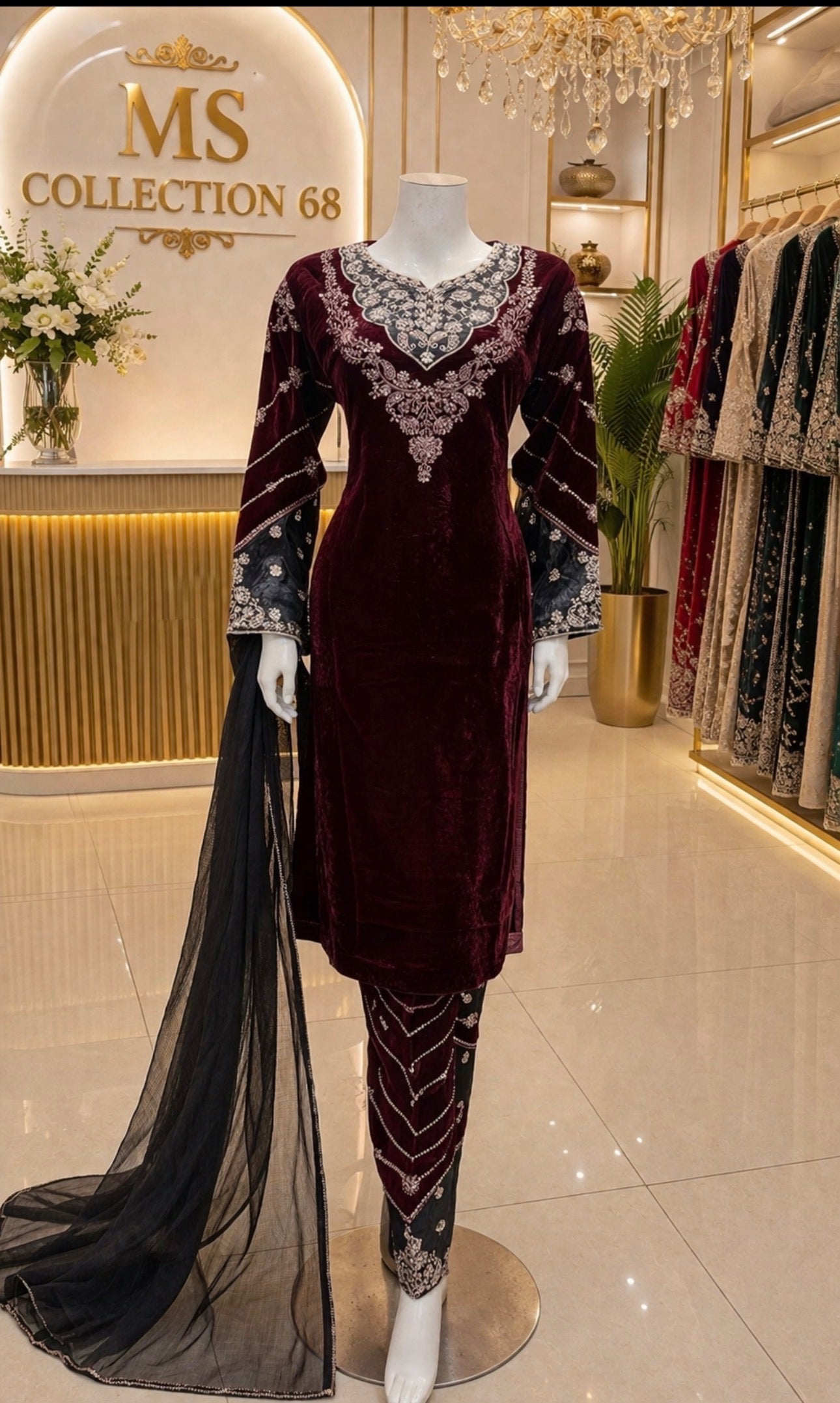 AYAA- 3 pieces Embroidered VELVET suit