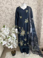 M Prints inspired Embroidered 3-Piece Suit | Pakistani Designer Dress
