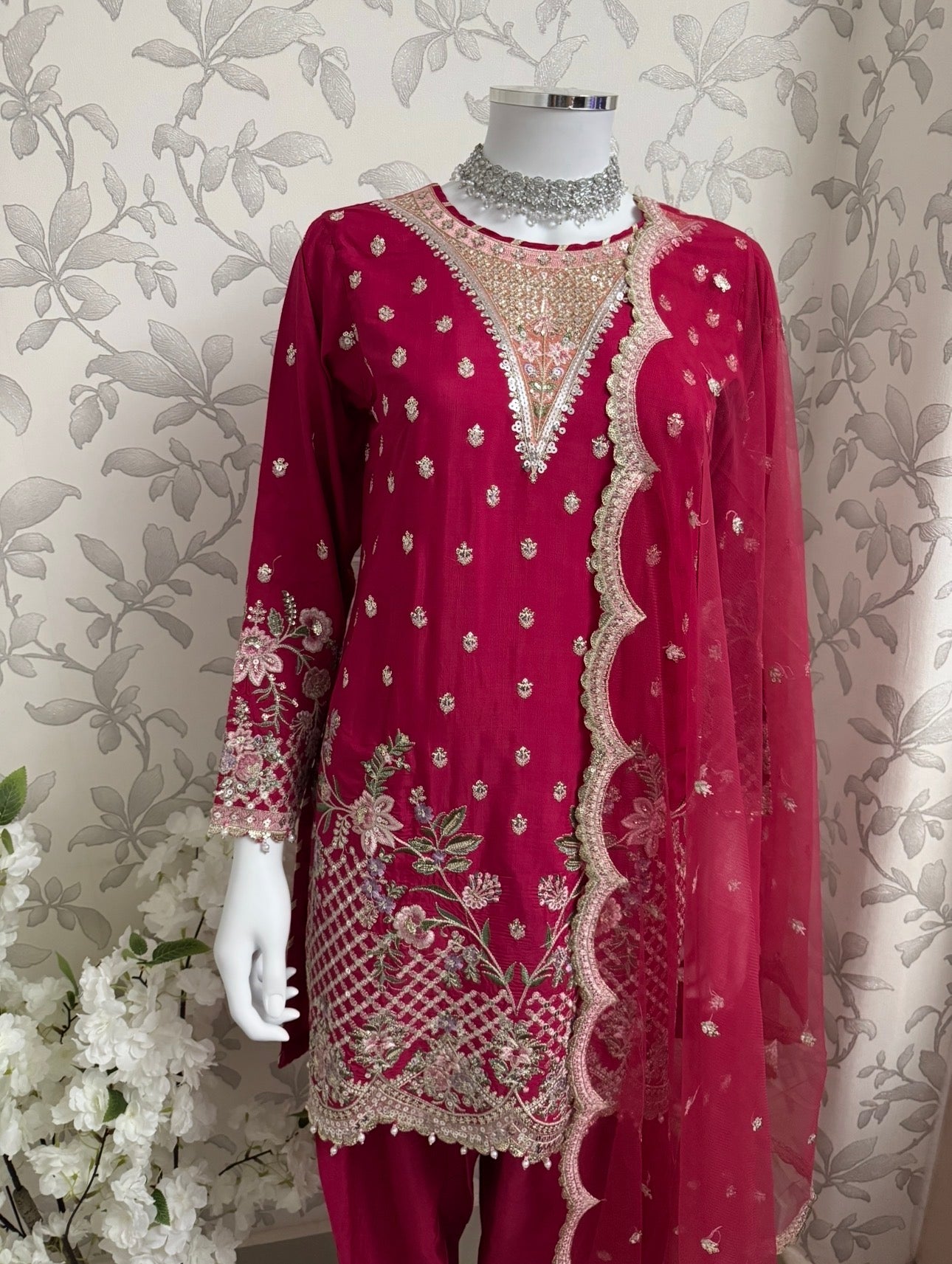 ETHNIC LUX- 3 piece Embroidered viscose Suit