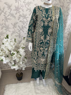 AFROZ Emerald- 3 piece Embroidered soft Organza Suit