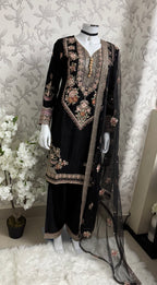 ETHNIC LUX- 3 piece Embroidered viscose Suit
