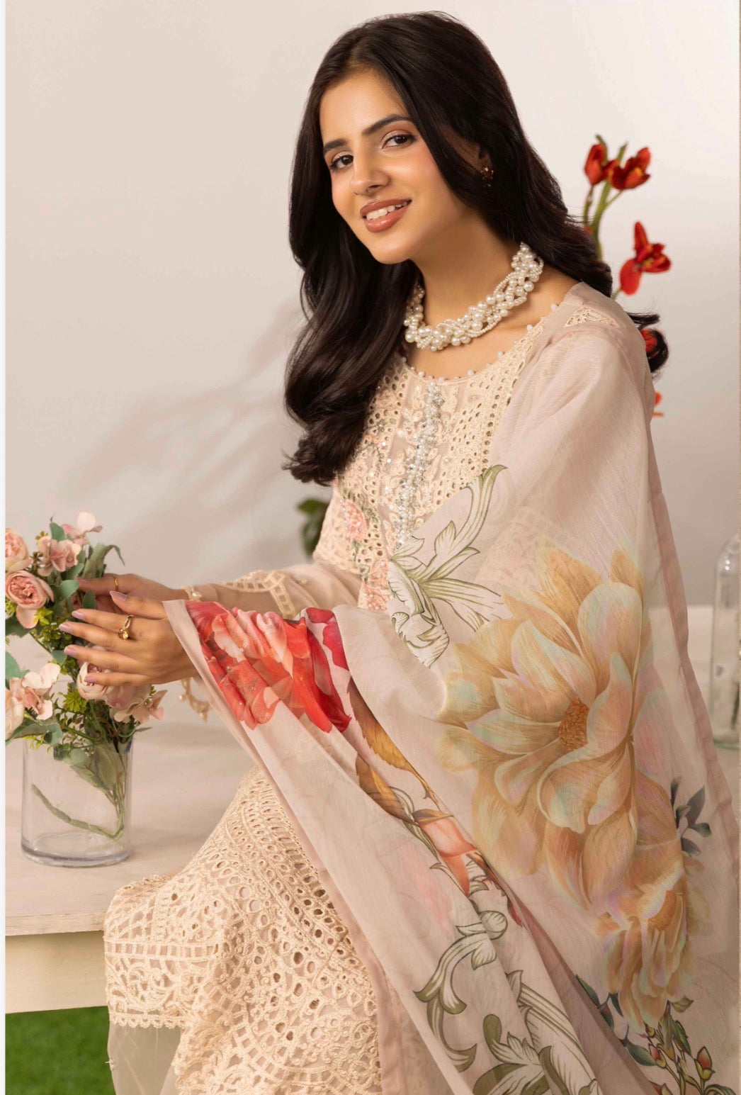 ELYSIA - 3 piece Embroidered Chiffon Suit