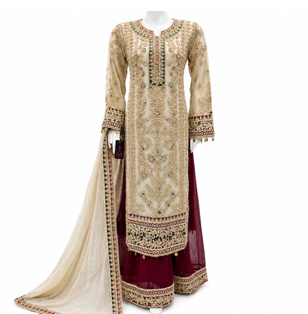 AYLAA- 3 piece heavy Embroidered Chiffon Suit