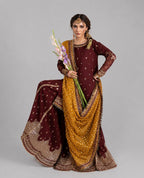CHAAND RAAT- 3 piece Embroidered Raw Silk sharara Suit