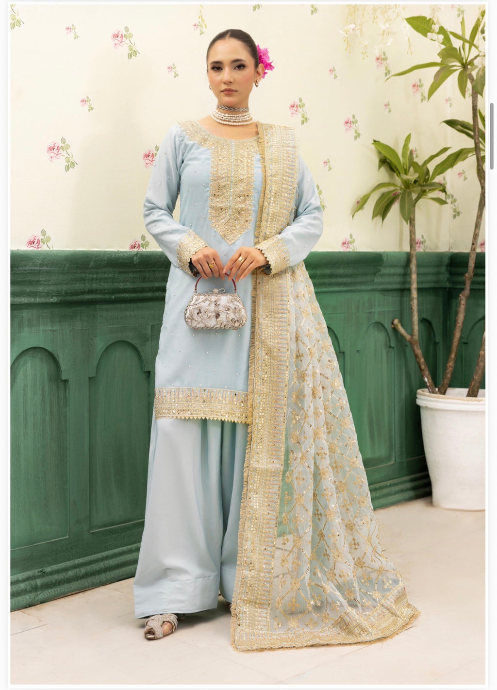 HAYA- 3 pcs embroidered chiffon suit with heavy embroidered organza duppatta