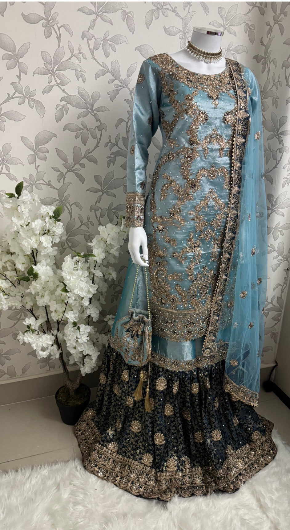 AMAIRA-3 pieces heavy Embroidered Masoori Gharara Suit