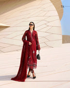 Ruby Royale- 3 piece Luxury Embroidered Net Suit