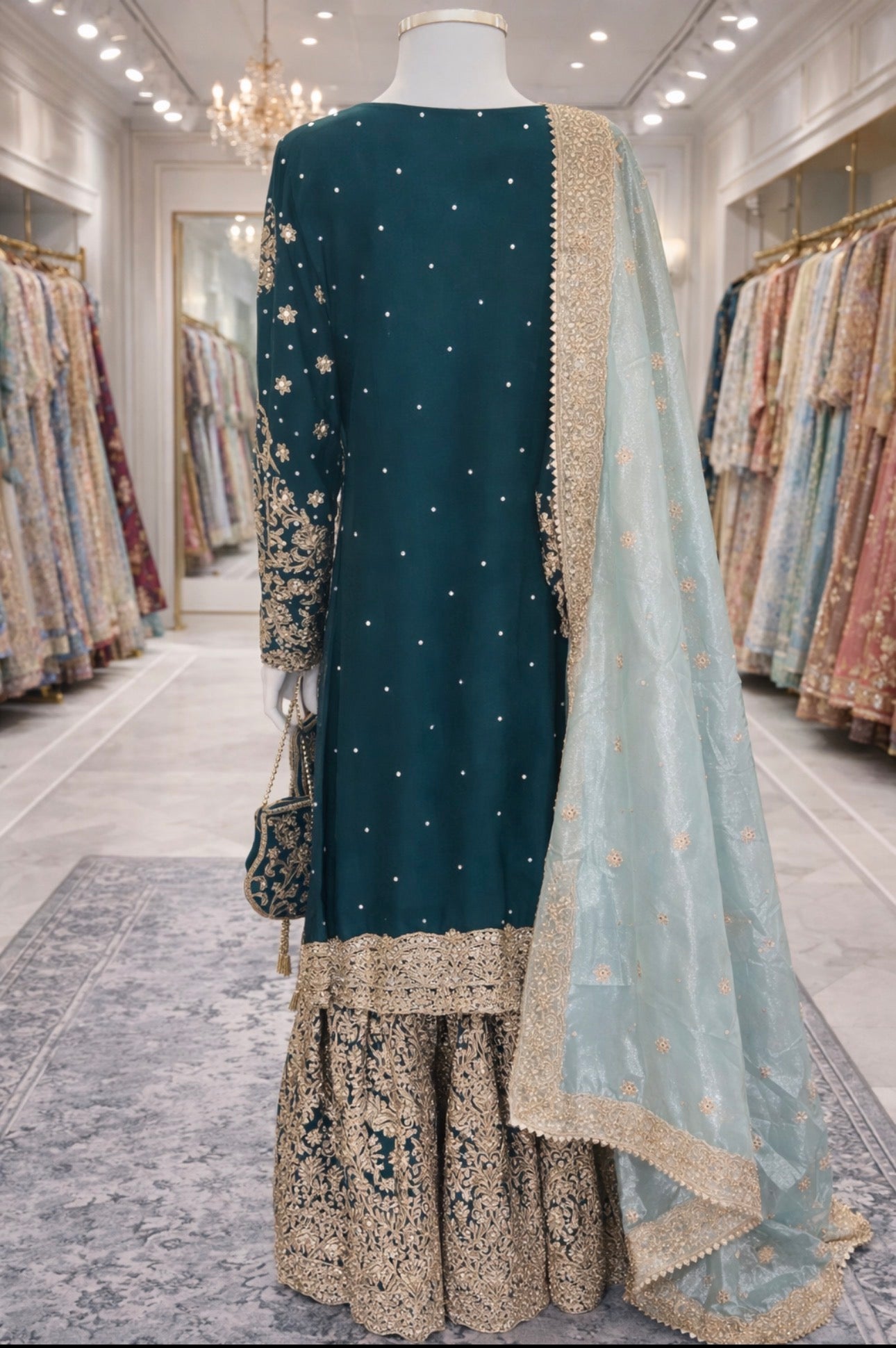 MAAYA - 3 piece Heavy Embroidered Chiffon Gharara suit